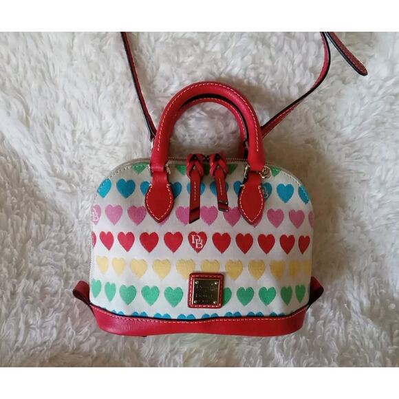 Dooney & Bourke Zip Crossbody Satchel Multi Heart Rainbow Hearts - Picture 6 of 14